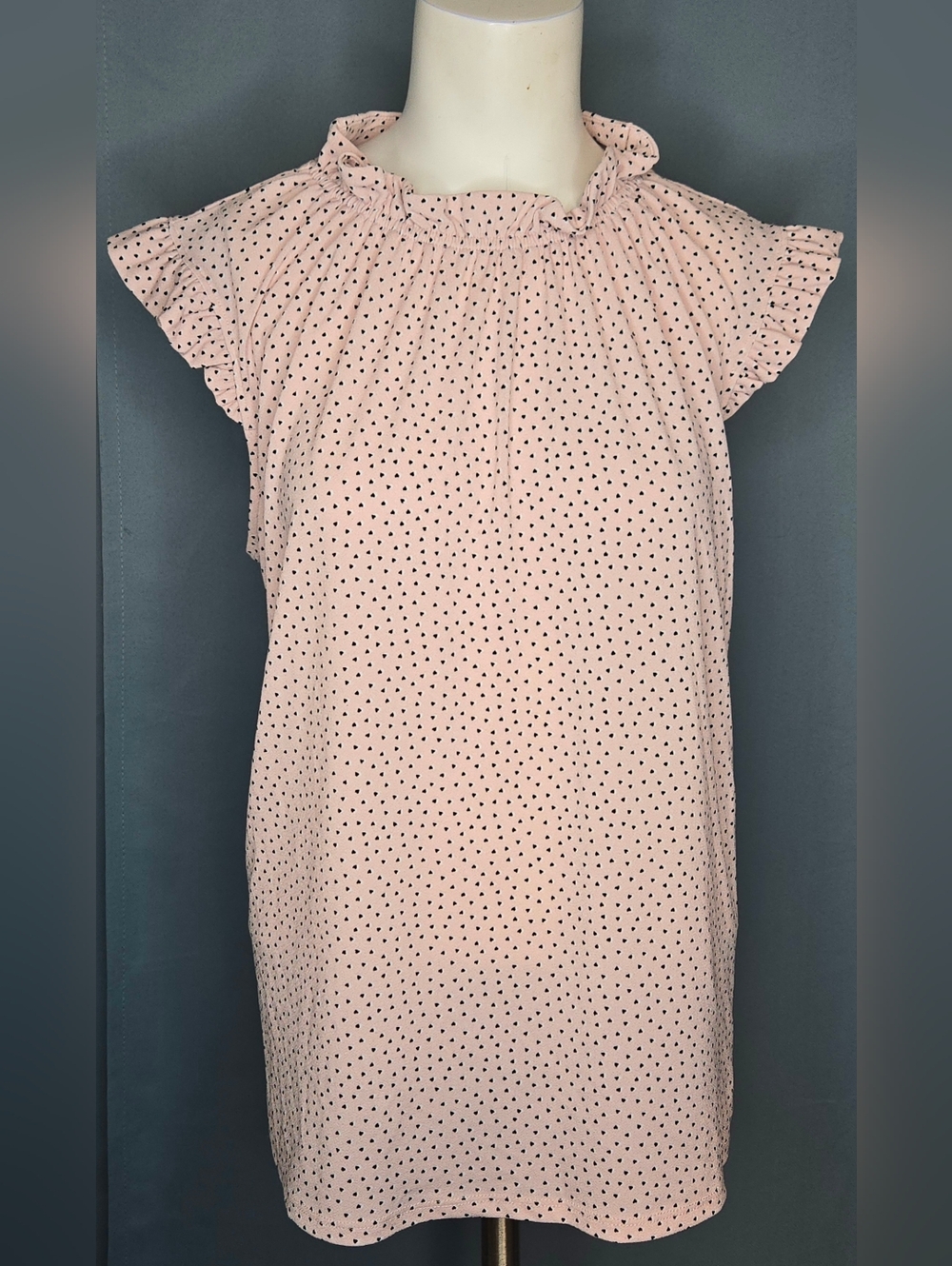 Adrianna Papell Pink Heart Ruffle Neck Flutter Sleeve Top Size L NWOT